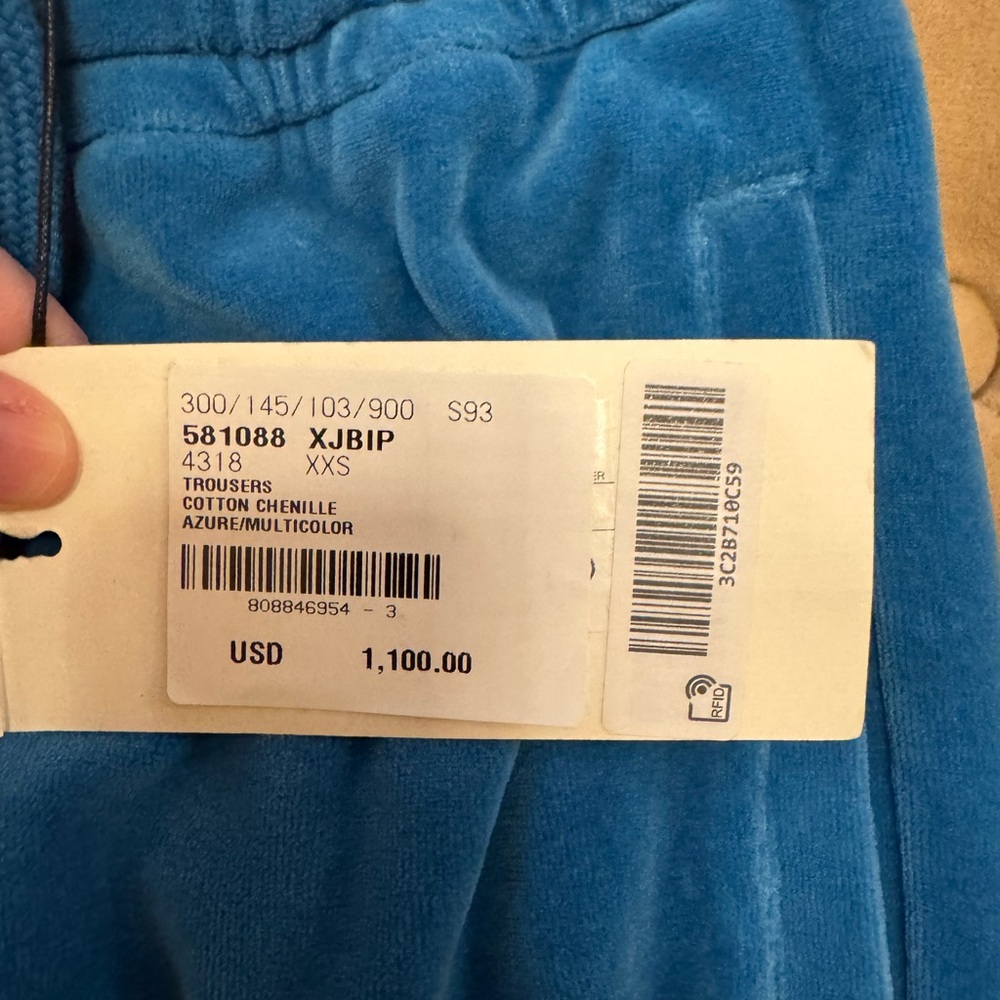 Authentic NWT Gucci Turquoise Velour Joggers - Picture 5 of 5